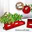 Set of 3 Red Herb Planter Indoor with Leather Handled Tray  - Labels Included