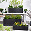 Set of 3 Rib Black Ribbed Finish Fibre Clay Indoor Outdoor Garden Plant Pots Houseplant Flower Planters