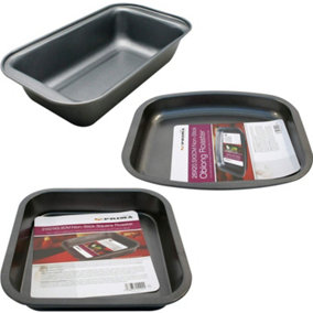 Set Of 3 Roasting Tray Cooking Baking Non Stick Oblong Oven Tin Dish Grill New