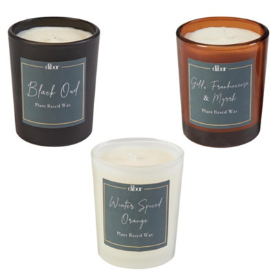 Set of 3 Scented Candle Winter Spiced Orange, Gold Frank & Myrrh, Black Oud Home Fragrance Christmas Table Candle 9cl