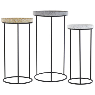 Set of 3 Side Tables Granite Effect TEXON