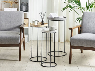 Set of 3 Side Tables Granite Effect TEXON