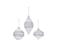 Set of 3 Silver Star Bead Christmas Tree Decorations 80mm