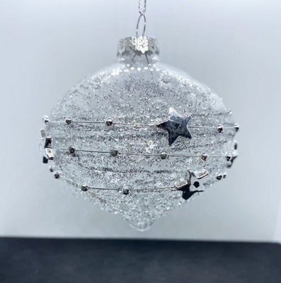 Set of 3 Silver Star Bead Christmas Tree Decorations 80mm - 3