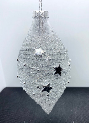 Set of 3 Silver Star Bead Christmas Tree Decorations 80mm - 4