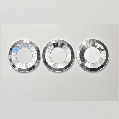Set Of 3 Silver Style Art Decor Round Wall Mounted Mirror Home Décor 25cm