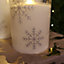 Set of 3 Snowflake Printed Glass Warm White Battery Candles with Timer