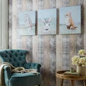 Set of 3 Spring Meadow Animals Printed Canvases