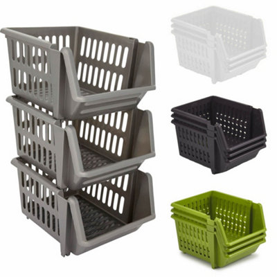 Set of 3 Stackable Storage Basket Kitchen Fruit Vegetable Stacking ...