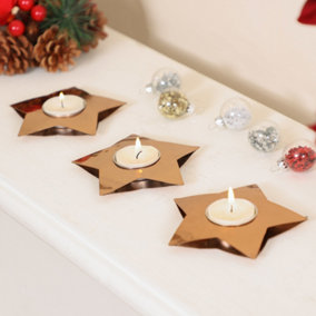 Set of 3 Star Shaped Copper Xmas Table Decoration Centrepiece Décor Tealight Holders