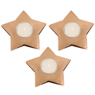 Set of 3 Star Shaped Copper Xmas Table Decoration Centrepiece Décor Tealight Holders