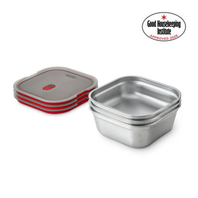 Set of 3 Steel Food Box Small 600ml- Grey & Red