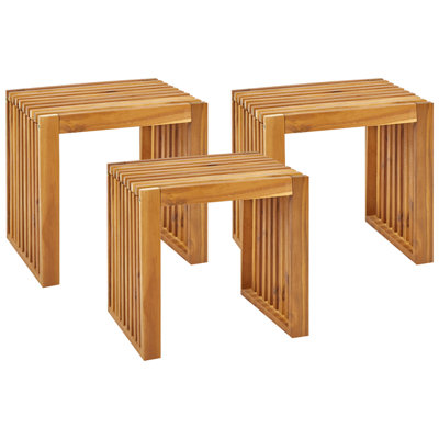 Set of 3 Stools Wood Light Wood BELLANO