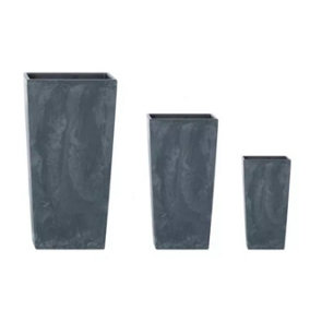 SET of 3 Tall Planter Plant Pot Square Concrete Effect Flower Indoor Outdoor  Anthracite concrete effect