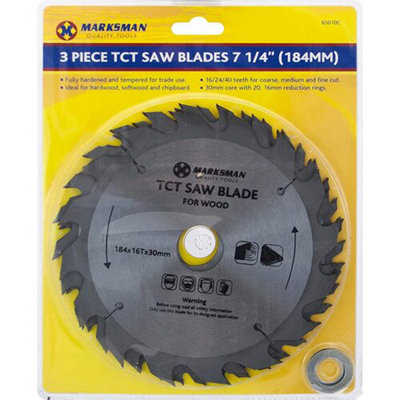 Set Of 3 Tct Saw Circular Blades Set 7 1/4 Inch Cut Cutting Wood