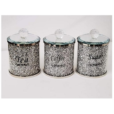Set of 3 Tea Coffee Sugar Crushed Diamond Canisters DIY at B&Q