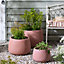 Set of 3 Terracotta Symmetry Stripe Fibre Clay Indoor Outdoor Garden Planter Houseplant Flower Plant Pots