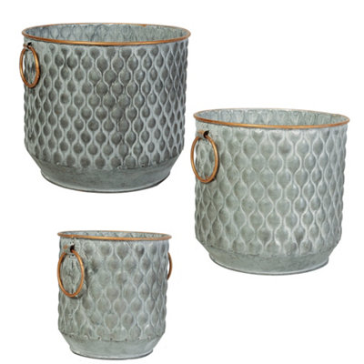 Set of 3 Textured Dolly Indoor Outdoor Flower Pot Garden Planters (Dia) 22cm, (H)26cm
