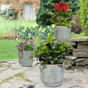Set of 3 Textured Dolly Indoor Outdoor Garden Planters with Handles