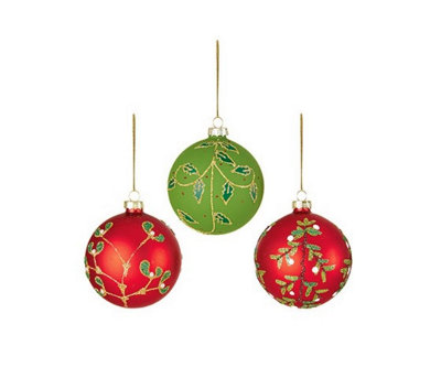 Set of 3 Traditional Flora Christmas Tree Decorations 80mm