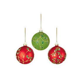 Set of 3 Traditional Flora Christmas Tree Decorations 80mm