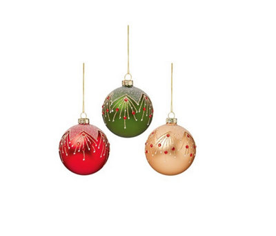 Set of 3 Traditional Green Red and Gold Christmas Tree Decorations 80mm Price Comparisons | Compare The Build