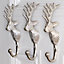Set of 3 Traditional Silver Stag Coat Peg Hanger Wall Hooks