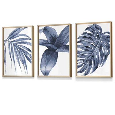 Set of 3 Tropical Plants Navy Blue Abstract Wall Art Prints / 30x42cm ...