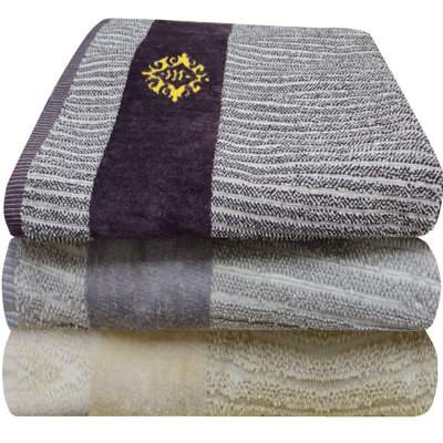 Set Of 3 Tweed Emblem Jacquard Velour Beach Bath Towel Sheet 100% Cotton 600gsm
