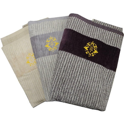 Set Of 3 Tweed Emblem Jacquard Velour Beach Bath Towel Sheet 100% Cotton 600gsm - 3