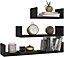 Set of 3 U-Shaped Wooden Wall Mounted Floating Display Shelves Decorative & Creative Office Living Room Bedroom Load 5 kg Black