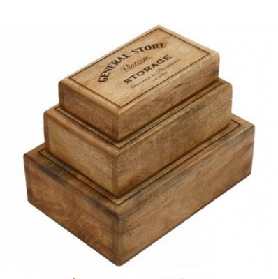 Set of 3 Vintage General Store Mango Wood Decorative Storage Boxes