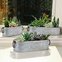 Set of 3 Vintage Zinc Indoor Outdoor Garden Hallway Room Decor Oval Planter Pots
