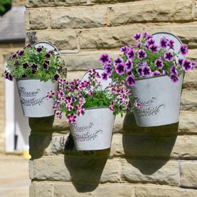 Set of 3 Wall Mounted Distressed Zinc Planters