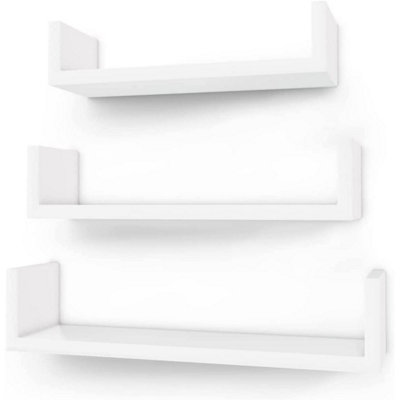 Set of 3 Wall Shelves White Floating Storage Shelving System
