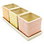 Set of 3 Warm Pastel Tile Design Ceramic Planters with Tray