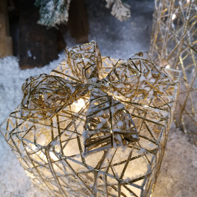Set of 3 Warm White Battery Operated LED Gold Gift Box Christmas Decoration - 7