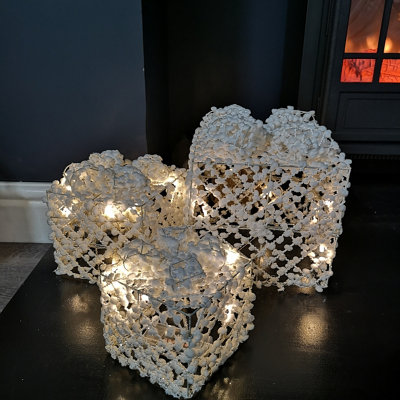 Set of 3 Warm White Battery Operated LED White and Gold Gift Box Christmas Decoration