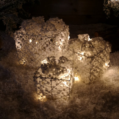 Set of 3 Warm White Battery Operated LED White and Gold Gift Box Christmas Decoration - 3
