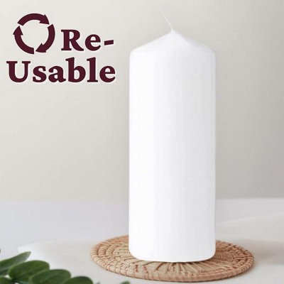 Set of 3 White 14cm Pillar Candles Long Burn Time Ivory Tall Church Candle Christmas Décor - 6