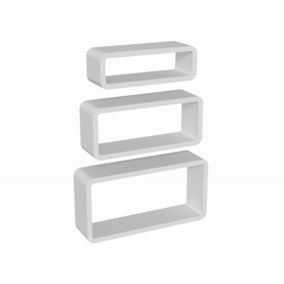 Set of 3 White Cube Shaped Floating Wall Mounted Shelves Ideal Home Decor