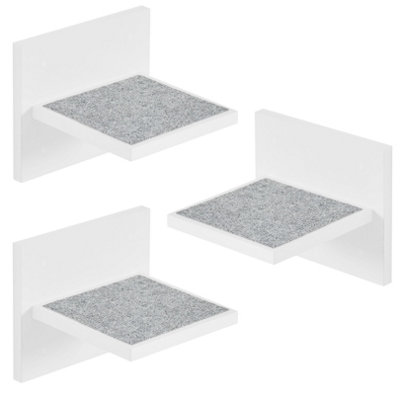 Set Of 3 White Square Cat Steps 7.8'' Wide Wall Mounted Cat Shelves With Traction Fabrics - Suitable For Large Pets Up To 20kg Price Comparisons | Compare The Build