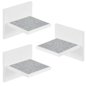 Set Of 3 White Square Cat Steps 7.8'' Wide Wall Mounted Cat Shelves With Traction Fabrics - Suitable For Large Pets Up To 20kg
