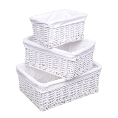 Set of 3 White Storage Basket With White Lining Small, Medium & Large DIY at B&Q