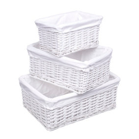 Set of 3 White Storage Basket With White Lining Small, Medium & Large