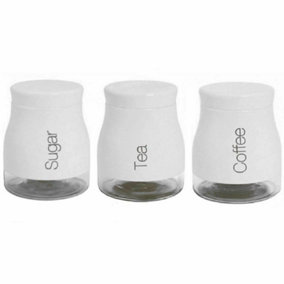 Set Of 3 White Storage Canisters Tea Coffee Sugar Jars Pots Food Containers