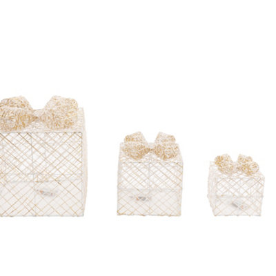 Set of 3 Woven Christmas Gift Box Warm White