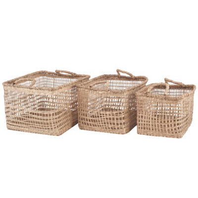 Set of 3 Woven Seagrass Multipurpose Indoor Storage Basket