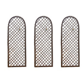 Set of 3 x Framed Willow Trellis Round Top Panels