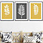 Set of 3 Yellow Grey Graphical Leaves Wall Art Prints / 42x59cm (A2) / Dark Grey Frame